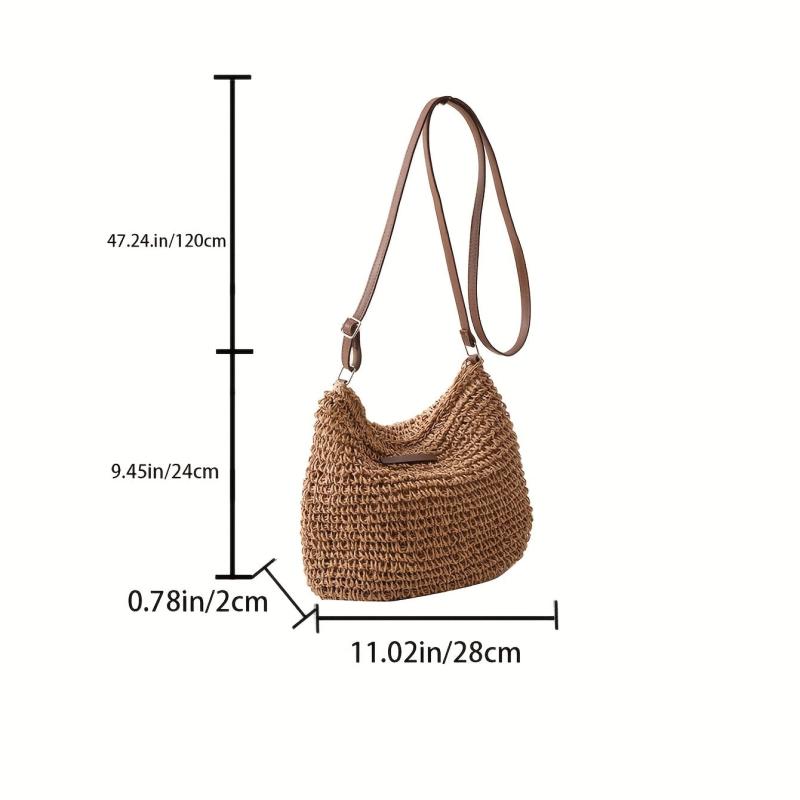 Minimalist Straw Shoulder Bag Zipper All Match Bag