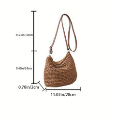 Minimalist Straw Shoulder Bag Zipper All Match Bag