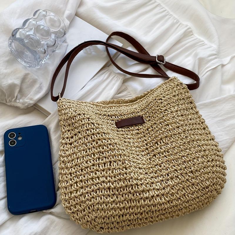 Minimalist Straw Shoulder Bag Zipper All Match Bag