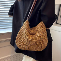 Minimalist Straw Shoulder Bag Zipper All Match Bag