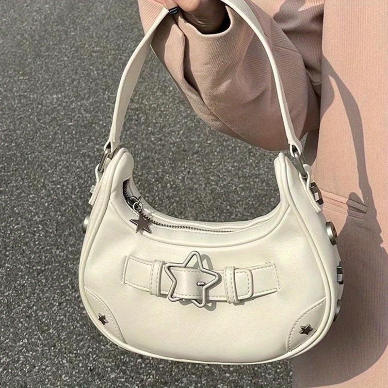 Y2K Retro Star Zipper Shoulder Bag Portable Storage Bag