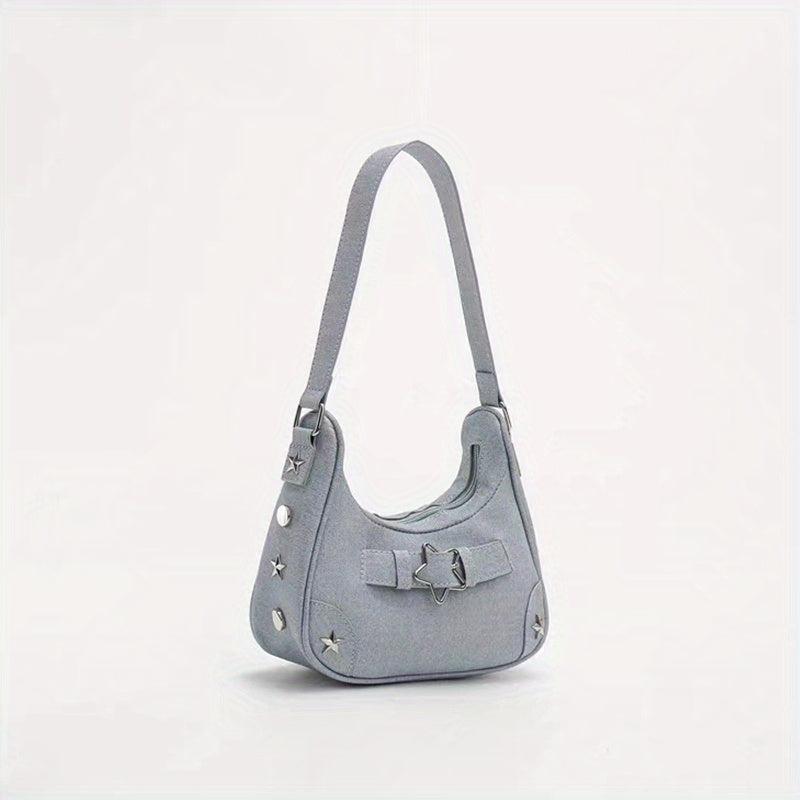 Y2K Retro Star Zipper Shoulder Bag Portable Storage Bag