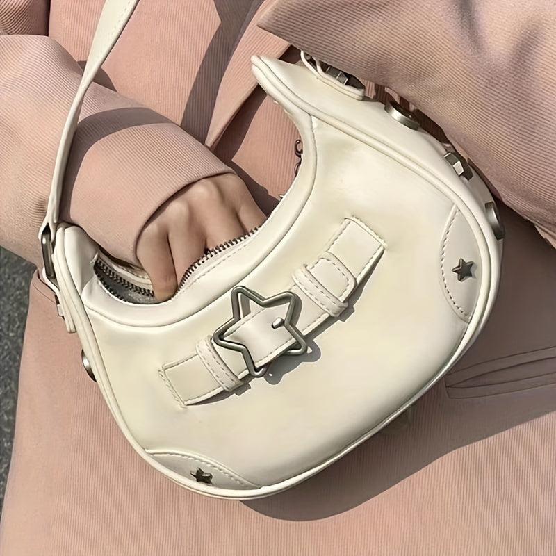 Y2K Retro Star Zipper Shoulder Bag Portable Storage Bag