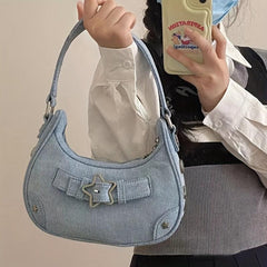 Y2K Retro Star Zipper Shoulder Bag Portable Storage Bag