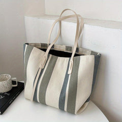 Striped Canvas Tote Bag Large Capacity Shoulder Bag Women's Handbag