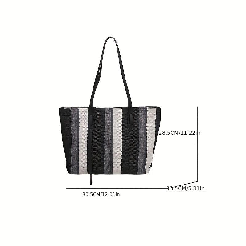 Striped Canvas Tote Bag Large Capacity Shoulder Bag Women's Handbag