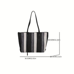 Striped Canvas Tote Bag Large Capacity Shoulder Bag Women's Handbag