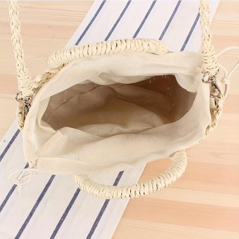 Straw Beach Bag Scarf Decor Crossbody Bag Boho Style Handbags for Travel
