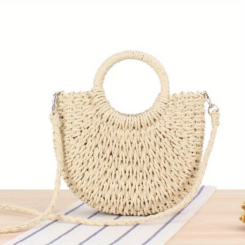 Straw Beach Bag Scarf Decor Crossbody Bag Boho Style Handbags for Travel