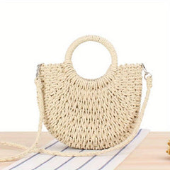 Straw Beach Bag Scarf Decor Crossbody Bag Boho Style Handbags for Travel