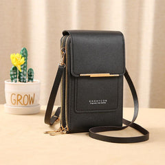 Women's Touch Screen Phone Bag Zipper Satchel Solid PU Leather Purse