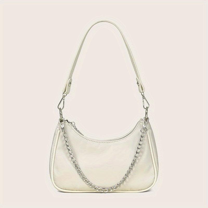 Y2K Chain Baguette Bag Nylon Shoulder Bag Women's Solid Purse