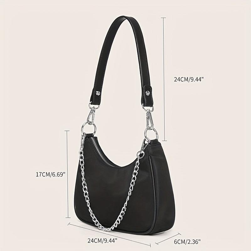 Y2K Chain Baguette Bag Nylon Shoulder Bag Women's Solid Purse