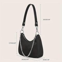 Y2K Chain Baguette Bag Nylon Shoulder Bag Women's Solid Purse
