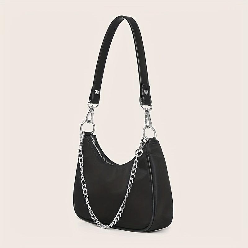 Y2K Chain Baguette Bag Nylon Shoulder Bag Women's Solid Purse