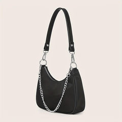 Y2K Chain Baguette Bag Nylon Shoulder Bag Women's Solid Purse