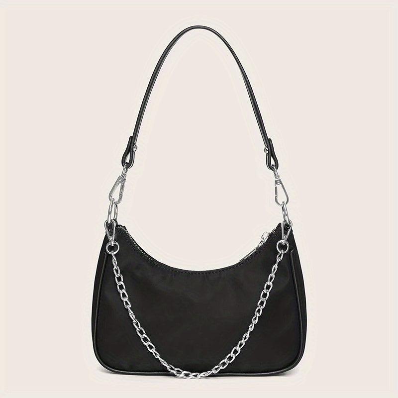 Y2K Chain Baguette Bag Nylon Shoulder Bag Women's Solid Purse