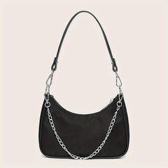Y2K Chain Baguette Bag Nylon Shoulder Bag Women's Solid Purse