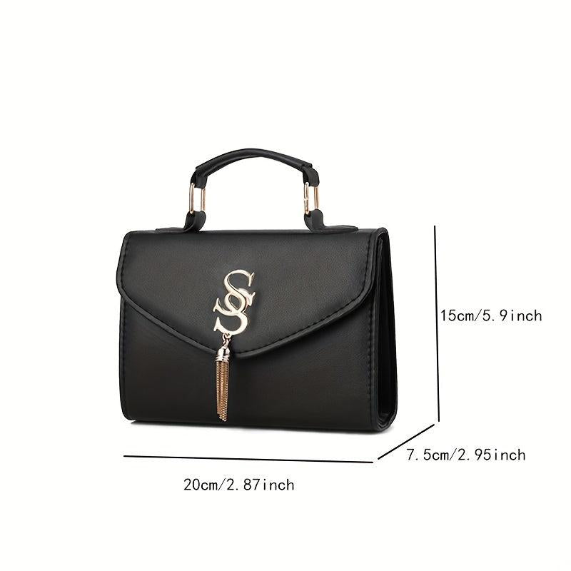Women's Small Square Handbag Tassel Crossbody Bag Flap Purse