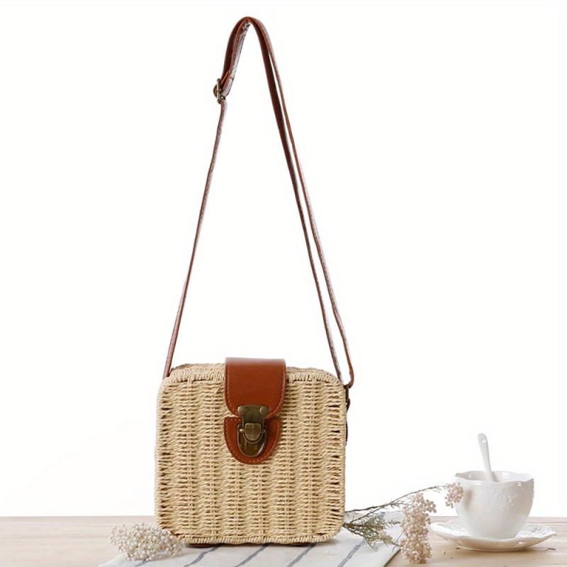 Vintage Rattan Woven Square Bag Crossbody Beach Bag