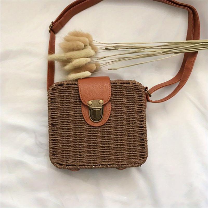Vintage Rattan Woven Square Bag Crossbody Beach Bag