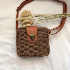 Vintage Rattan Woven Square Bag Crossbody Beach Bag
