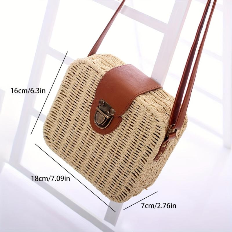 Vintage Rattan Woven Square Bag Crossbody Beach Bag