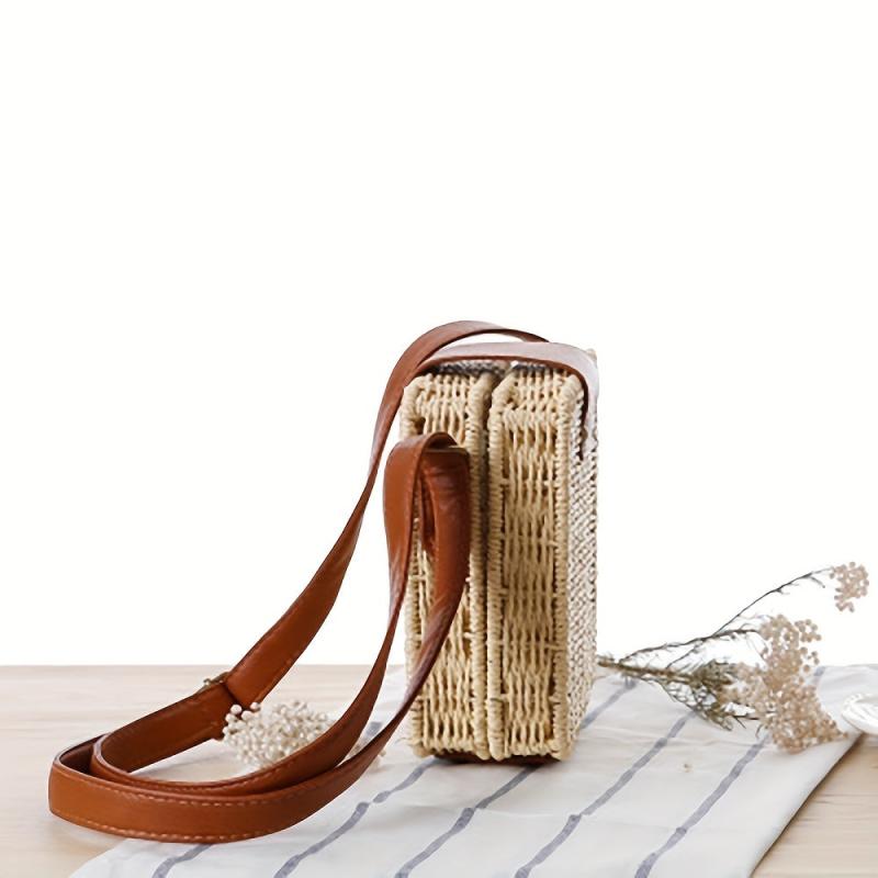 Vintage Rattan Woven Square Bag Crossbody Beach Bag