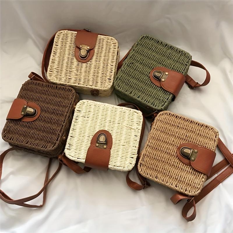 Vintage Rattan Woven Square Bag Crossbody Beach Bag