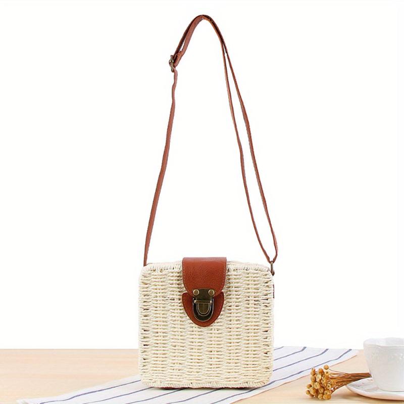 Vintage Rattan Woven Square Bag Crossbody Beach Bag