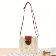 Vintage Rattan Woven Square Bag Crossbody Beach Bag