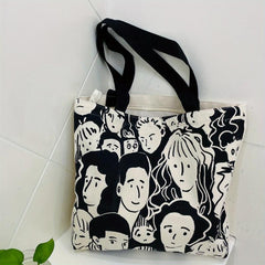 Panda Pattern Canvas Shoulder Bag Large Capacity Zipper Handbag