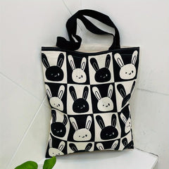 Panda Pattern Canvas Shoulder Bag Large Capacity Zipper Handbag