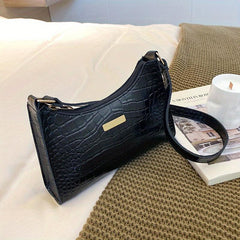 Crocodile Embossed Baguette Bag Solid Shoulder Bag All Match Underarm Bag