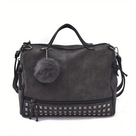 Vintage Crossbody Bag Studded Decor Motorcycle Handbag Large Capacity Tote Bag