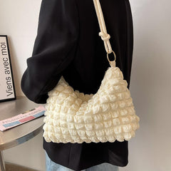 Minimalist Ruched Shoulder Bag Solid Zipper Handbag Women's Underarm Purse