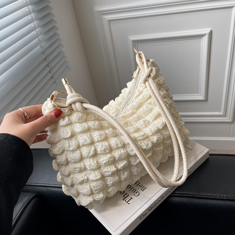 Minimalist Ruched Shoulder Bag Solid Zipper Handbag Women's Underarm Purse