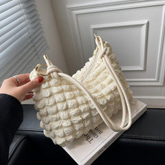 Minimalist Ruched Shoulder Bag Solid Zipper Handbag Women's Underarm Purse
