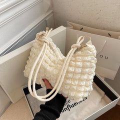 Minimalist Ruched Shoulder Bag Solid Zipper Handbag Women's Underarm Purse