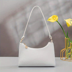 Casual Zipper Shoulder Bag Solid PU Leather Underarm Bag