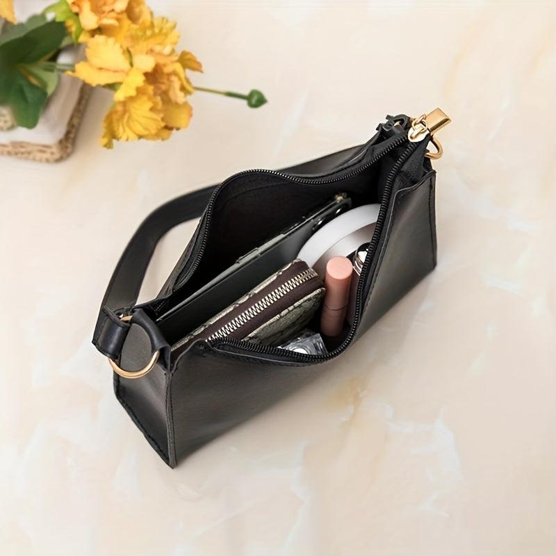 Casual Zipper Shoulder Bag Solid PU Leather Underarm Bag