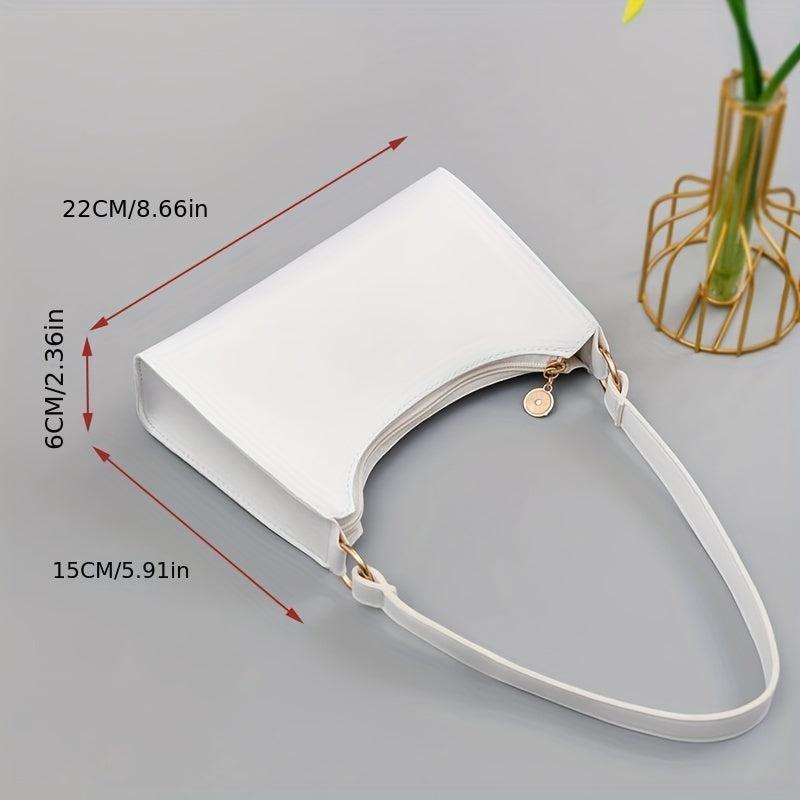 Casual Zipper Shoulder Bag Solid PU Leather Underarm Bag