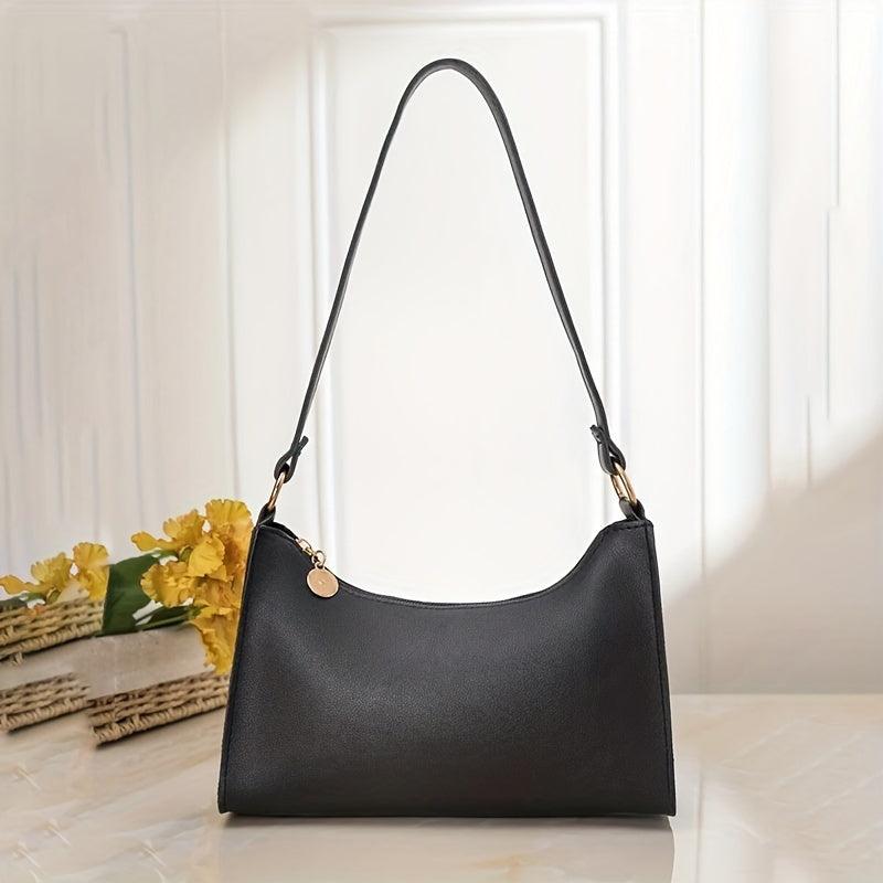 Casual Zipper Shoulder Bag Solid PU Leather Underarm Bag