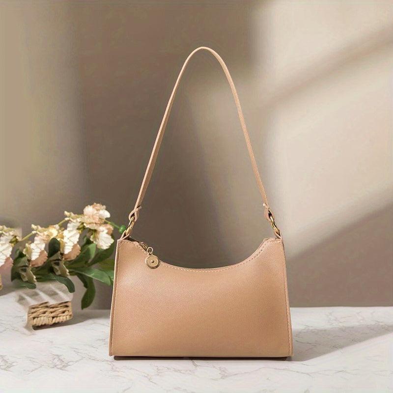 Casual Zipper Shoulder Bag Solid PU Leather Underarm Bag