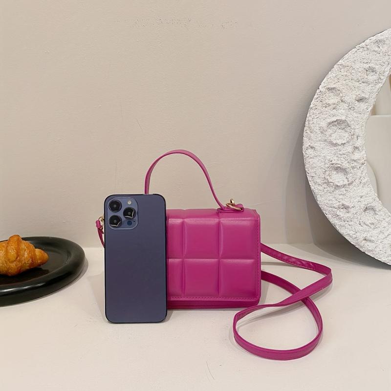 Plaid Embossed Crossbody Bag Vintage Chain Handbags Women's Square Purse