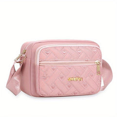 Heart Embroidery Crossbody Bag Nylon Shoulder Bag Women's Zipper Square Purse