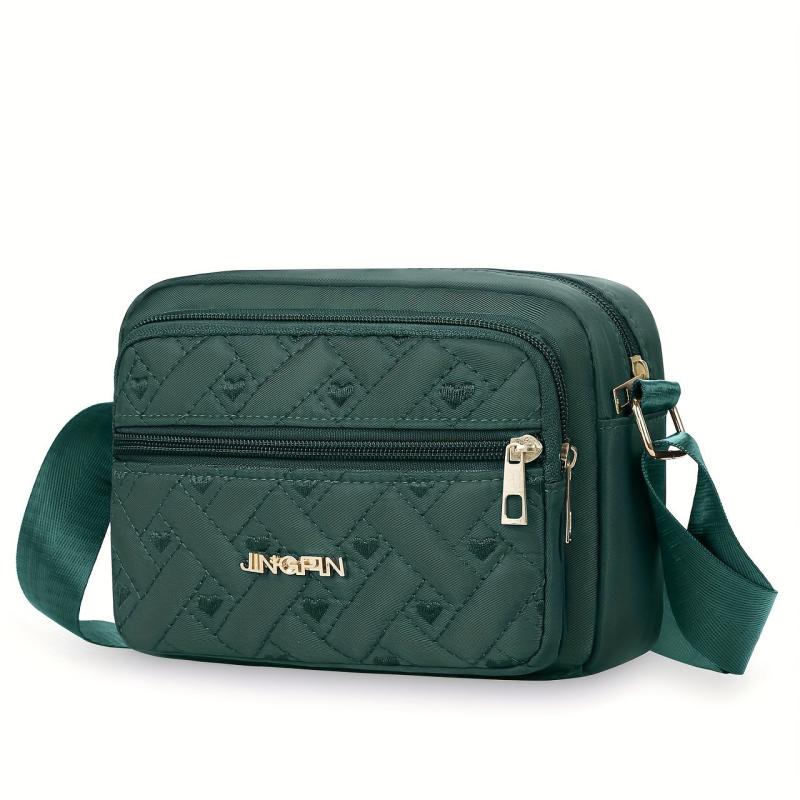 Heart Embroidery Crossbody Bag Nylon Shoulder Bag Women's Zipper Square Purse