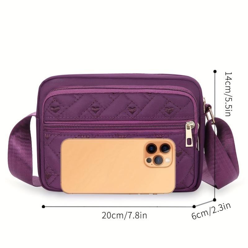 Heart Embroidery Crossbody Bag Nylon Shoulder Bag Women's Zipper Square Purse