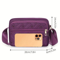 Heart Embroidery Crossbody Bag Nylon Shoulder Bag Women's Zipper Square Purse