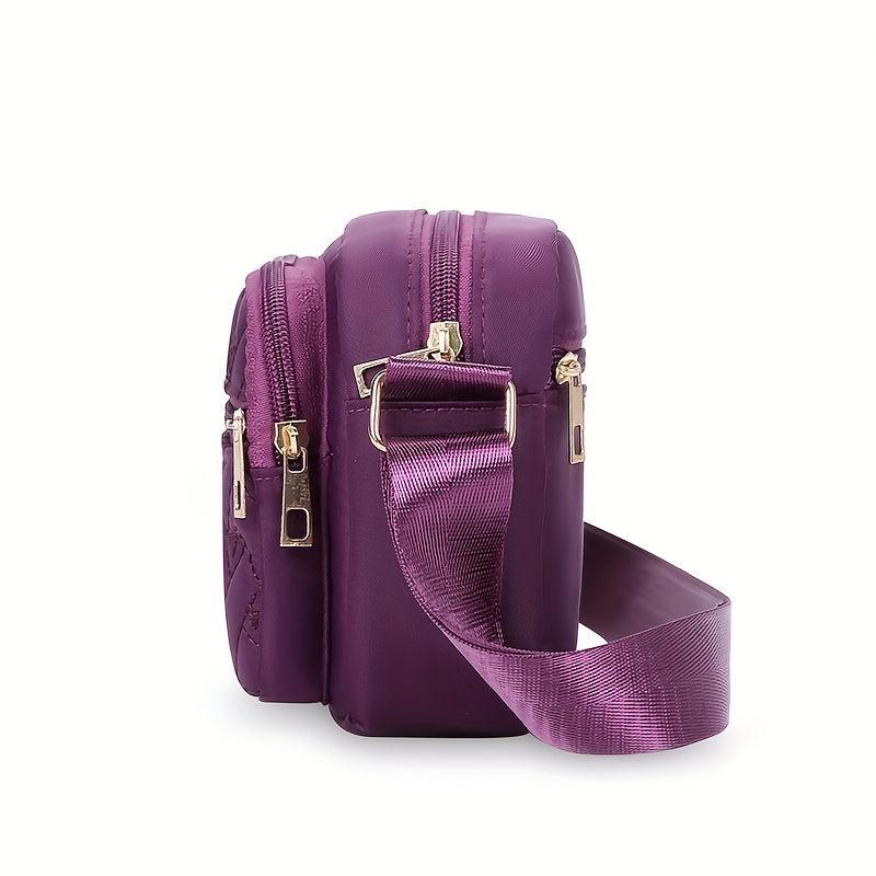 Heart Embroidery Crossbody Bag Nylon Shoulder Bag Women's Zipper Square Purse
